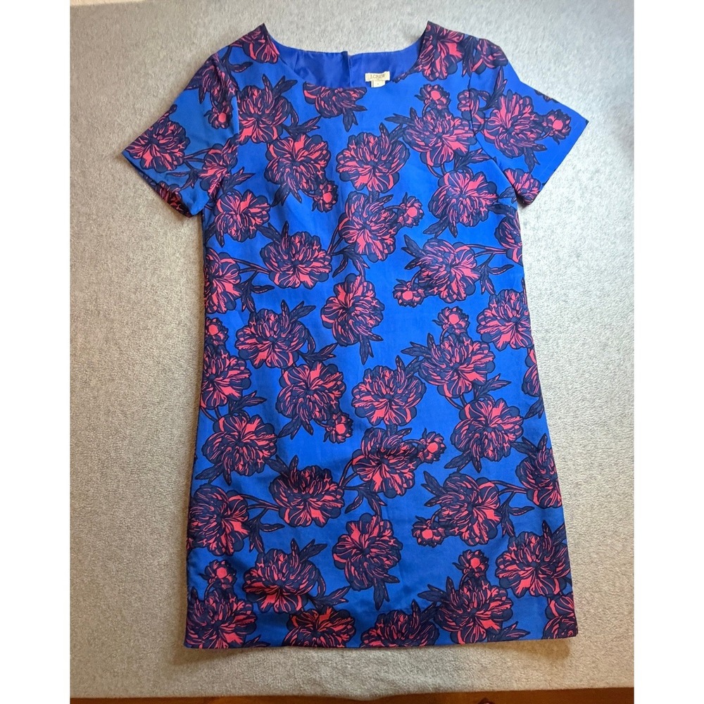 J.Crew Blue Pink Floral Peony Shift Dress Short Sleeve Size 4